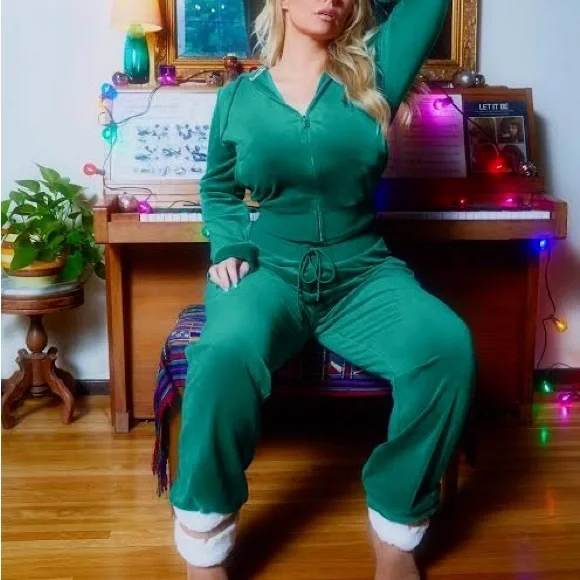 Y2K Juicy Couture Vintage Green Velour Full Zip Tracksuit Jacket 💚 American Made - Picture 15 of 16